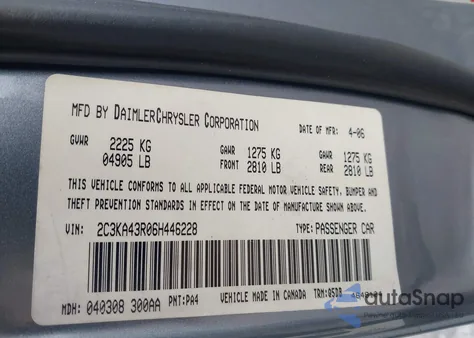 2006 Chrysler 300 from USA, damaged, VIN 2C3KA43R06H446228